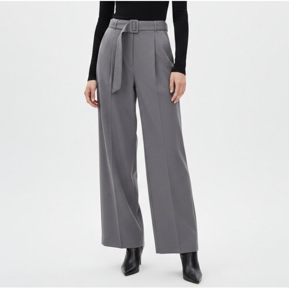Abercrombie & Fitch Grey Wide-Leg Belted Trousers